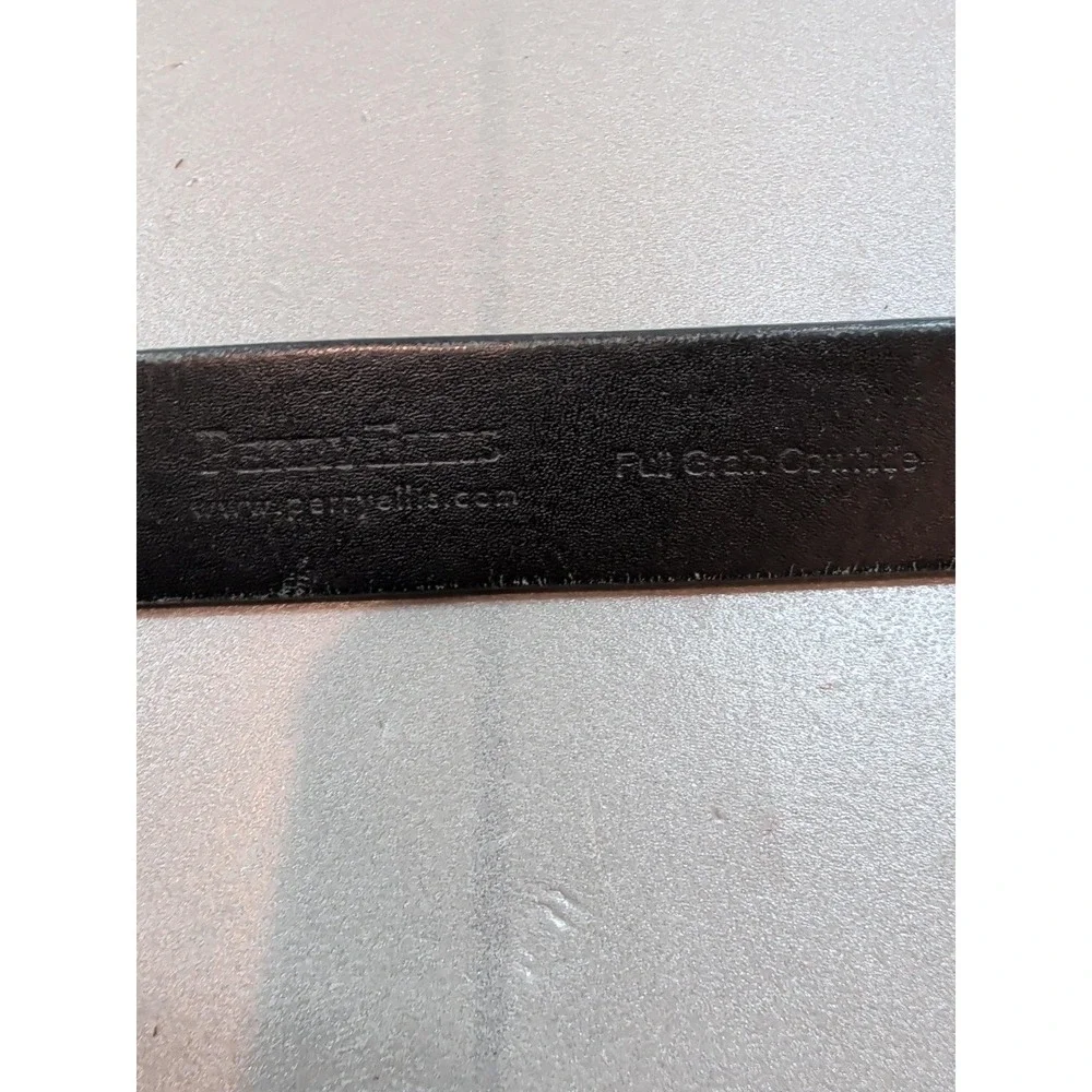 Perry Ellis Portfolio Mens Black Leather Belt Silver Tone Buckle Size 36 1P35114